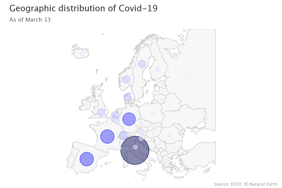 Bubble map geographic distribution europe Covid