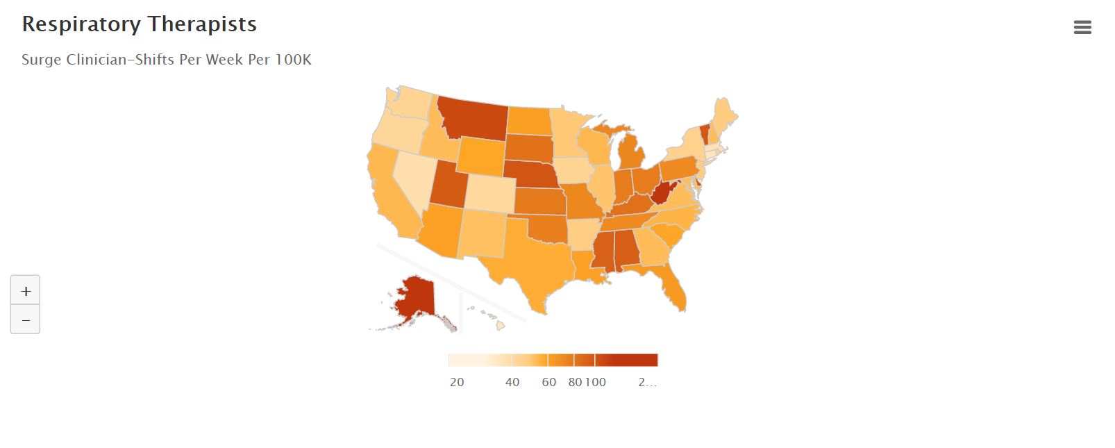 Respiratory Therapists – Choropleth map