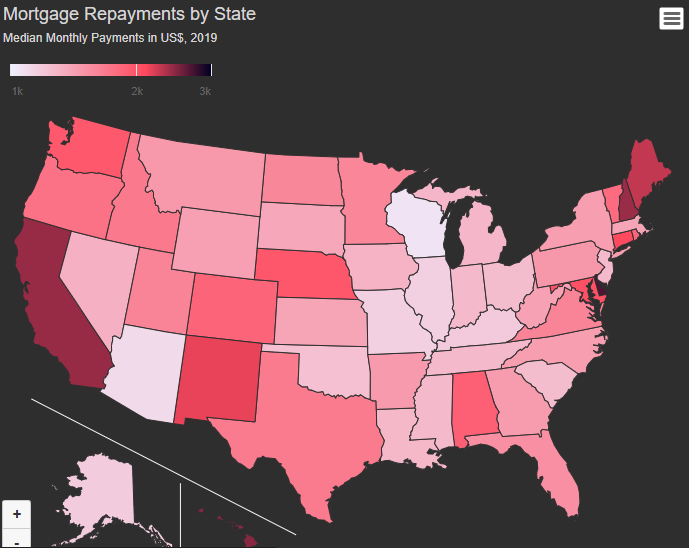 Mortgage Repayments by State - Choropleth map