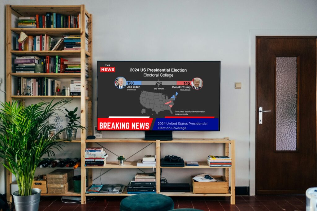 Image of a live election coverage on TV