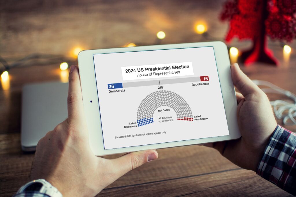 Person watching a parliament chart for the us election on a tablet