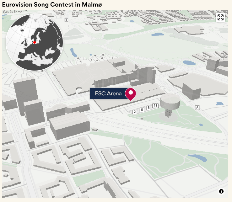 A map showing the location of the eurovision song contest in Malmo