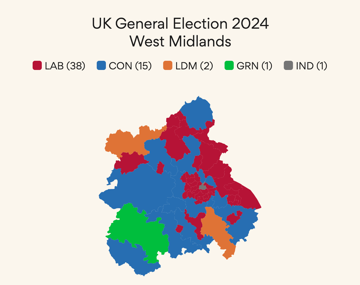 UK Election map for West Midlands