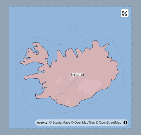 Screenshot of the map after the change. Showing land-only boundary